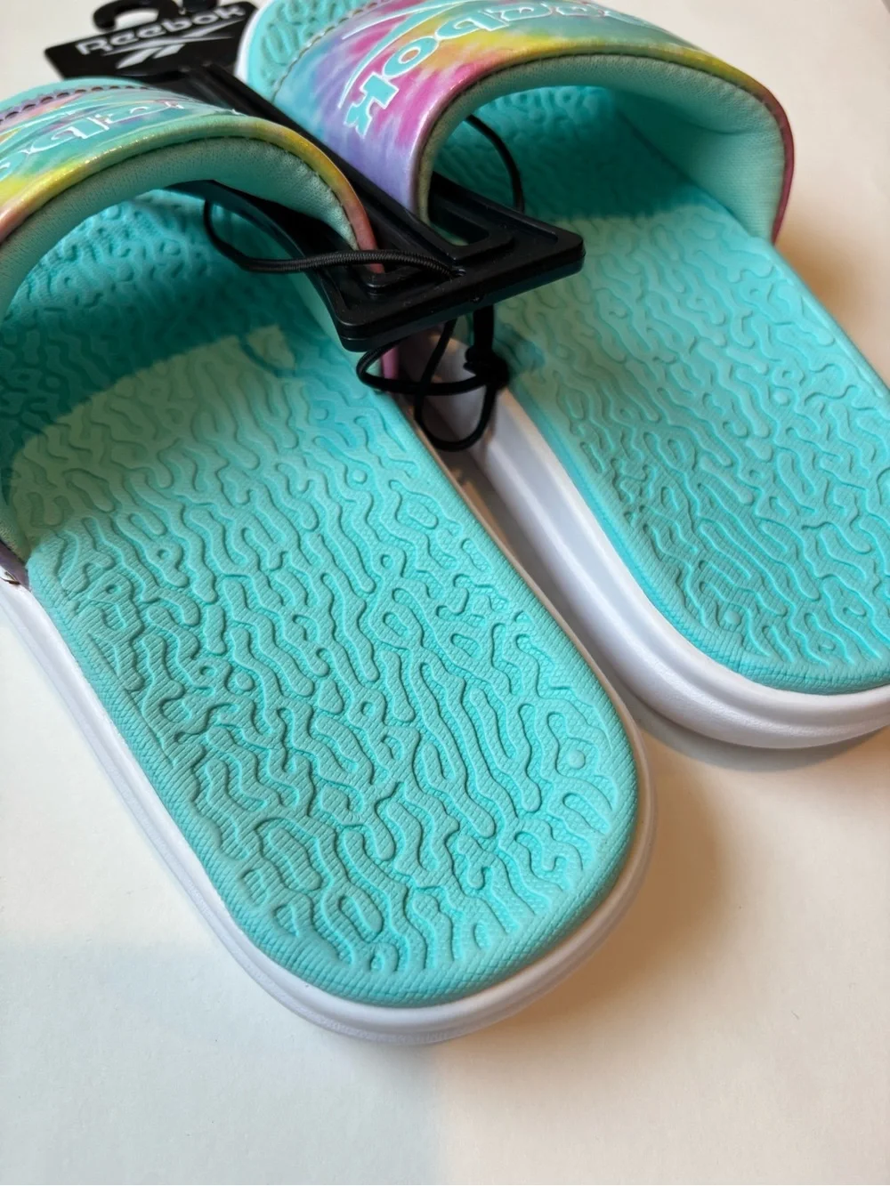 New Reebok Kids' Teal Tie-Dye Slide Sandals size 1